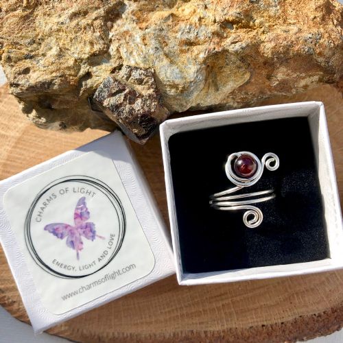 Garnet Sterling Silver Wire Wrapped Ring